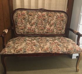 rustic restyled settee, how to, painted furniture, reupholster, Settee as purchased from CL