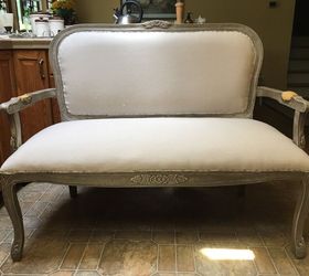 rustic restyled settee, how to, painted furniture, reupholster, Seat and back installed
