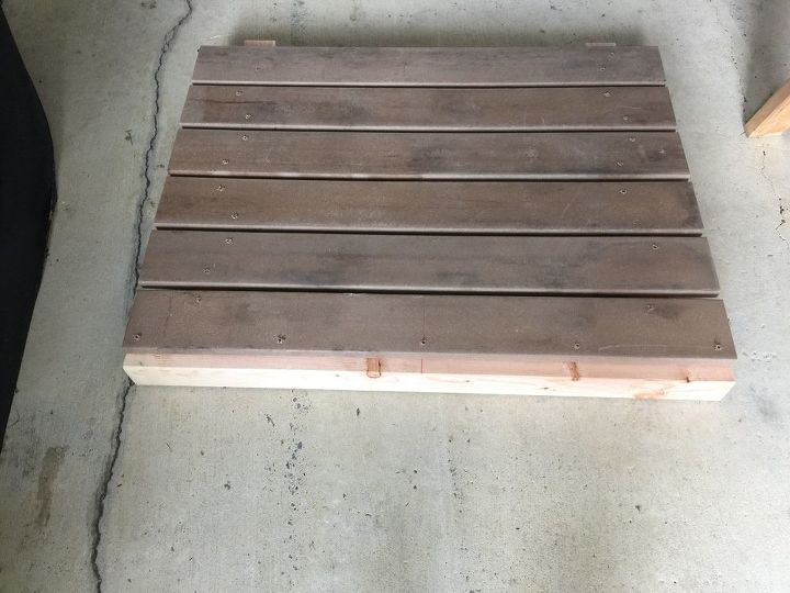 old barnboard porch display platform, how to, woodworking projects, The composition boards floor