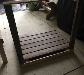 old barnboard porch display platform, how to, woodworking projects, The base with the fence post