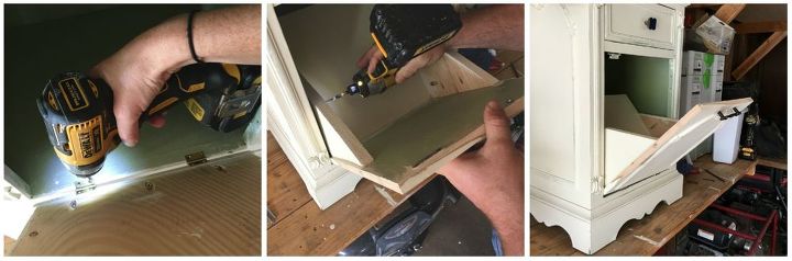 trash can tilt cabinet, kitchen cabinets, kitchen design, woodworking projects
