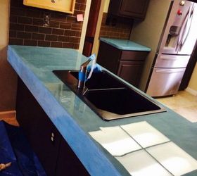 s 13 different ways to make your own concrete kitchen countertops, concrete masonry, countertops, kitchen design, Paint your concrete a bright blue
