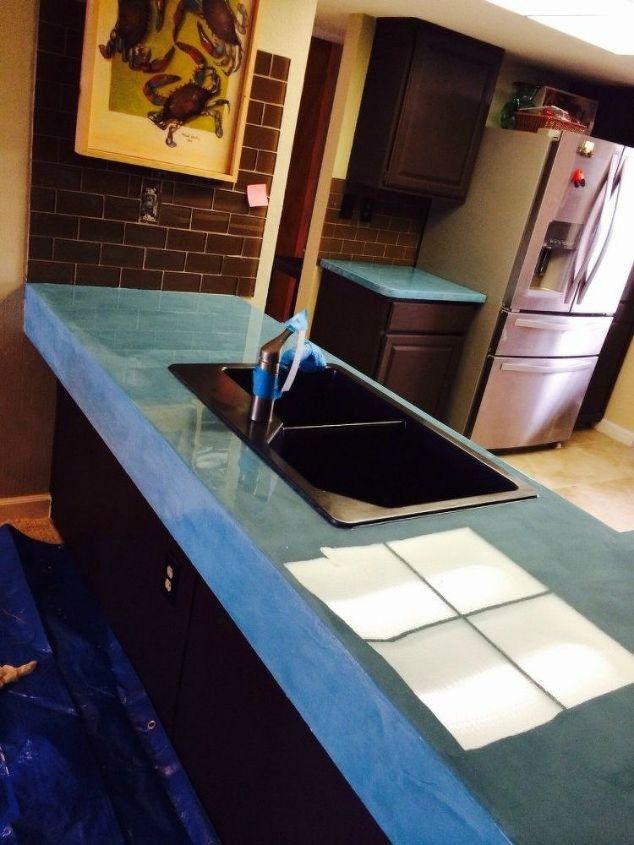 s 13 different ways to make your own concrete kitchen countertops, concrete masonry, countertops, kitchen design, Paint your concrete a bright blue