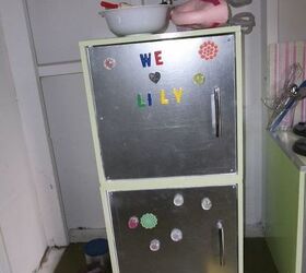 little girl s play kitchen, crafts, Sheet metal on the doors