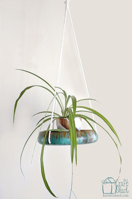 turn an old wood bowl into a hanging plant shelf, container gardening, gardening, painting