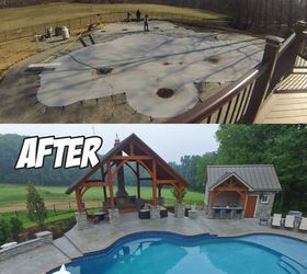 large poolside outdoor living project before after , concrete masonry, home improvement, landscape, outdoor living, pool designs