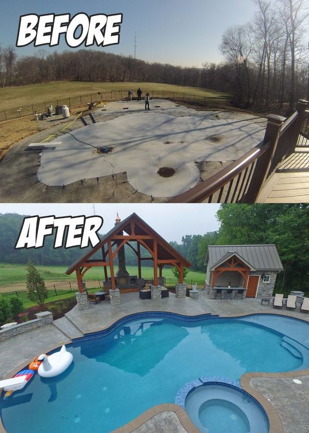 large poolside outdoor living project before after , concrete masonry, home improvement, landscape, outdoor living, pool designs