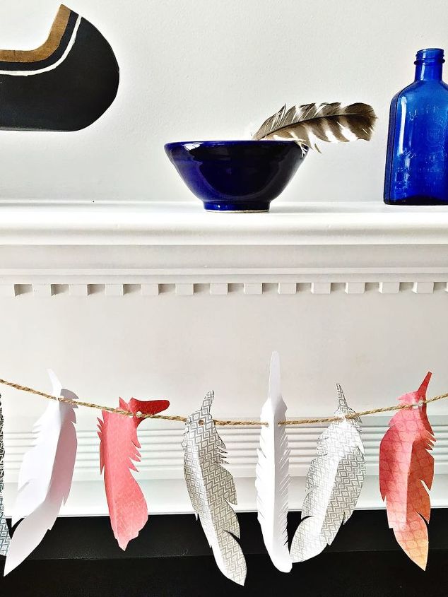 diy paper feather garland, crafts, fireplaces mantels, how to