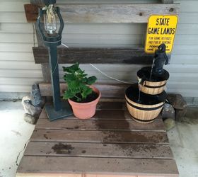 old barnboard porch display platform, how to, woodworking projects, The finished project
