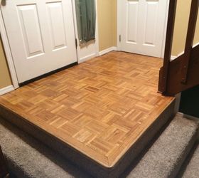 q parquet entry redo, cosmetic changes, flooring, foyer, home improvement, This wood parquet floor is very solid and I don t want to attempt replacement Besides I don t have the equipment or expertise for a DIY replacement