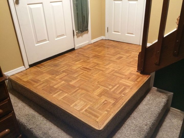 q parquet entry redo, cosmetic changes, flooring, foyer, home improvement, This wood parquet floor is very solid and I don t want to attempt replacement Besides I don t have the equipment or expertise for a DIY replacement