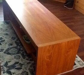 repurposing an outdated entertainment unit, Coffee table it has a shelf for books etc