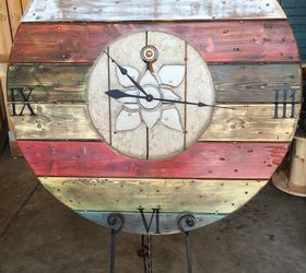 cable spool wall clock, crafts, painting, repurposing upcycling