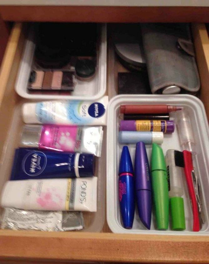 s why everyone is saving their empty food containers, repurposing upcycling, They can organize your makeup drawer