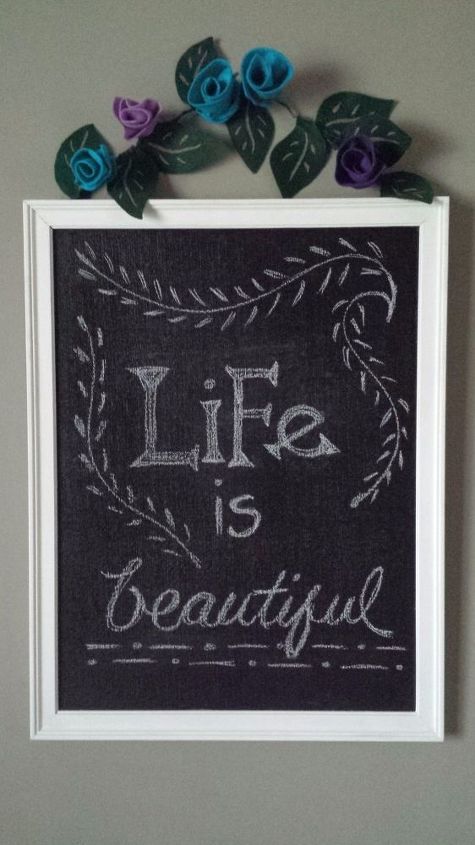 chalkboard with floral garland diy, chalk paint, chalkboard paint, crafts, home decor, how to, repurposing upcycling, wall decor