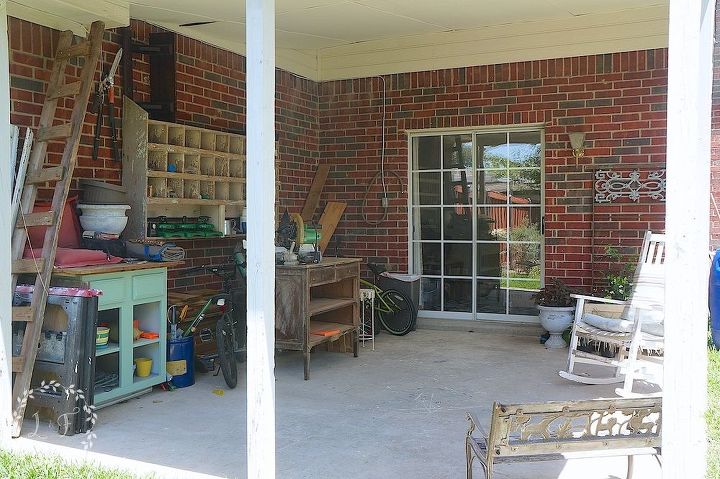 budget friendly patio makeover with a new vintage mix, outdoor furniture, painted furniture, patio, My patio at the start yikes