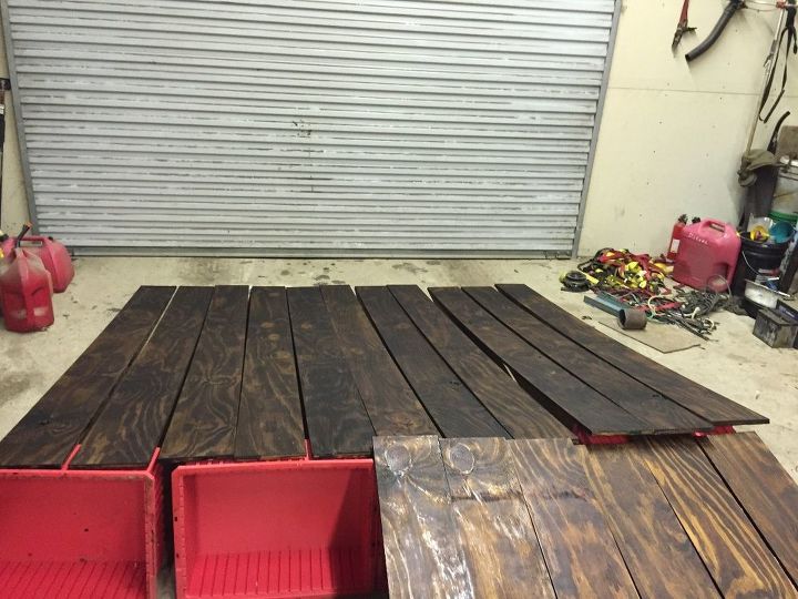 hardwood floors from plywood yes, Planks are stained and drying