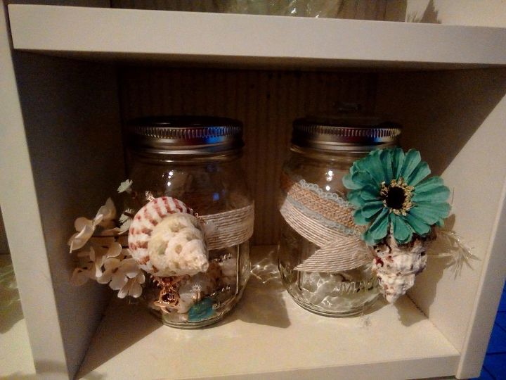 mason jar beach themed dispensers and toothbrush holders, crafts, how to, mason jars, repurposing upcycling