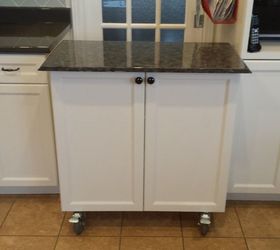 kitchen cabinet turned roll away cart moveable island