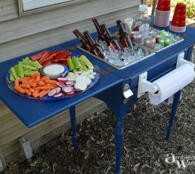 old sewing table turned food beverage station, how to, painted furniture, repurpose household items
