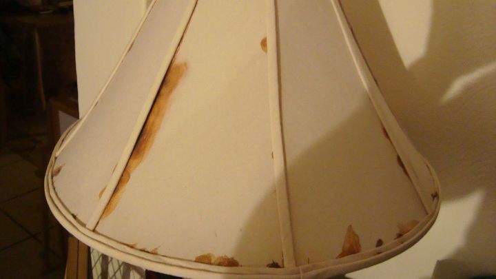 q how can i restore a cream colored lamp shade, cleaning tips, fabric cleaning, house cleaning, Used bleach to remove the mold but now I am faced with this disgusting rust How can I save my lamp shade