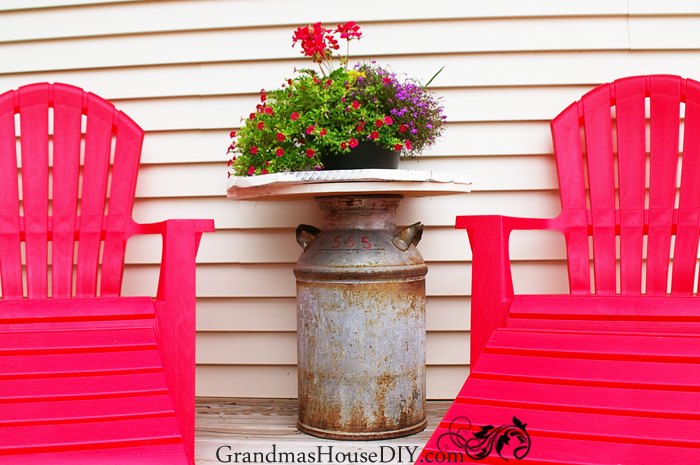 an old milk can recycle into an outdoor end table , how to, outdoor furniture, outdoor living, painted furniture, repurposing upcycling
