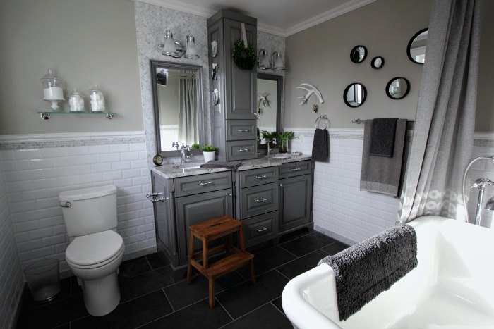Before and After Grey  and White Traditional  Bathroom   Before and After Grey  and White Traditional  Bathroom