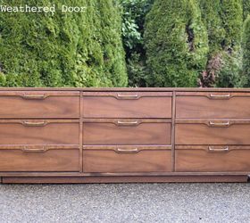 gray and natural wood mid century dresser, painted furniture