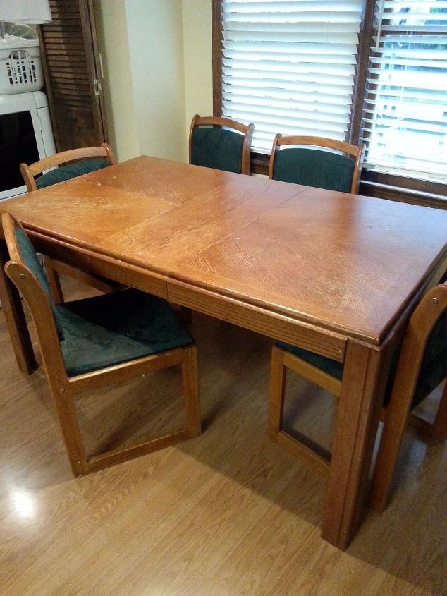 kitchen table makeover, how to, kitchen design, painted furniture, reupholstoring, reupholster, Another view of the table before