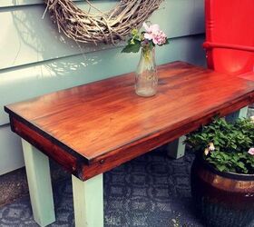 rustic farmhouse coffee table built from old loft bed, painted furniture, repurposing upcycling