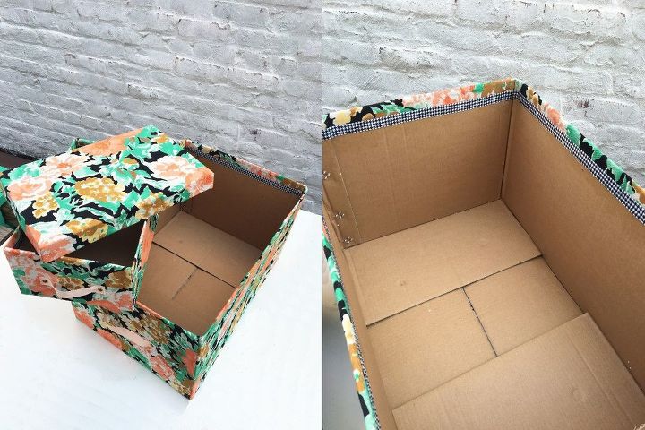 cajas de carton convertidas en cubos de almacenaje