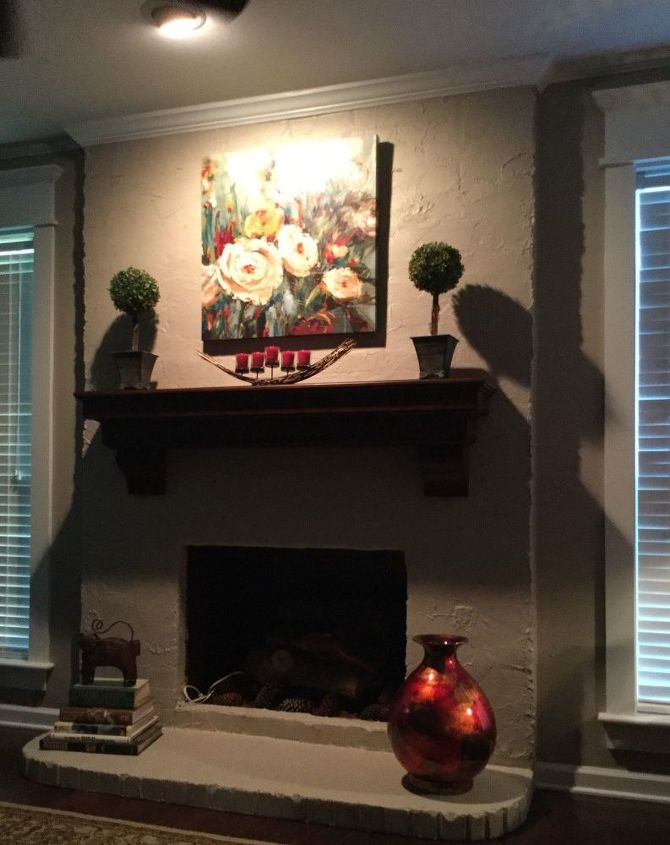 q lighting above fireplace causes excess shadows, fireplaces mantels, home improvement, lighting, The only light source is the off center recessed eyeball light