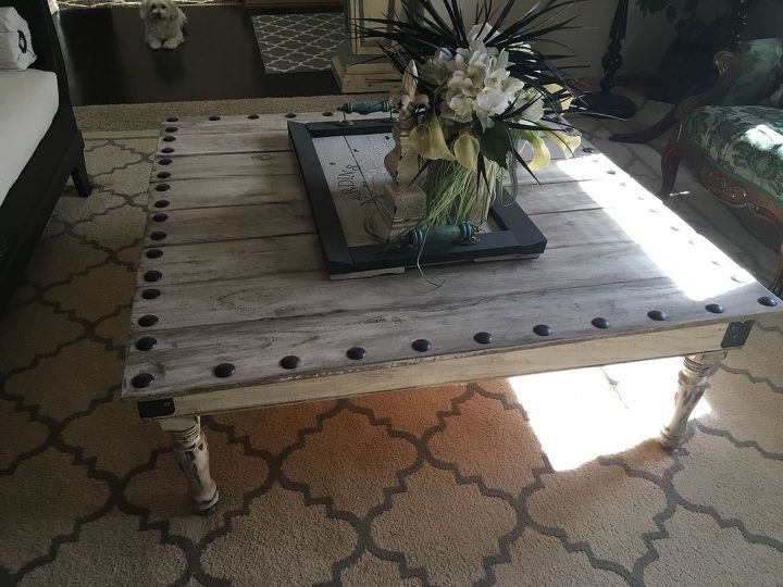coffee table made from leftover fence boards, fences, painted furniture