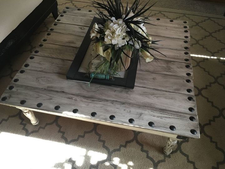 coffee table made from leftover fence boards, fences, painted furniture