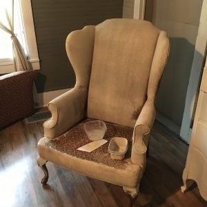 chalk painting a wingback chair, chalk paint, how to, reupholster, During the painting process