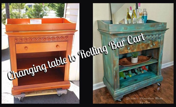 changing table to rolling beverage cart , chalk paint, painted furniture, painting, repurposing upcycling