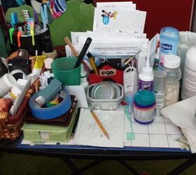 q running out of room room, organizing, It s a mess I try to keep useless stuff off of it I have nowhere to put the stuff so it s still handy but out of the way Help