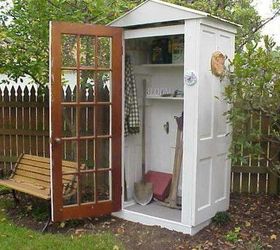 q small garden shed made with doors, doors, outdoor living, woodworking projects