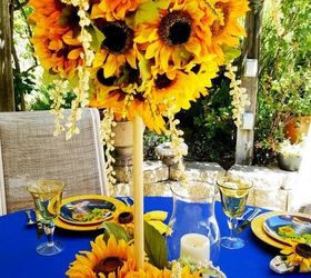 alfresco sunflower tablescape, crafts, flowers, how to, outdoor living, Sunflower topiary