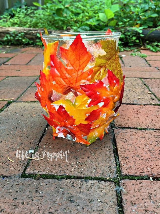 easy fall candle holder decor, crafts, decoupage, how to, repurposing upcycling, seasonal holiday decor