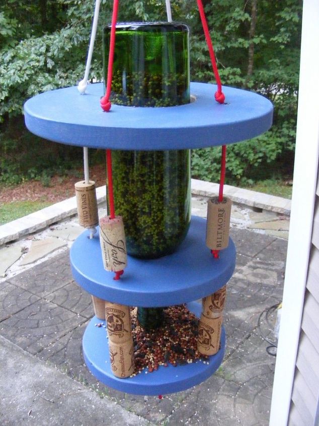 paracord wine bottle bird feeder, animals, crafts, gardening, pets animals, repurposing upcycling, tools