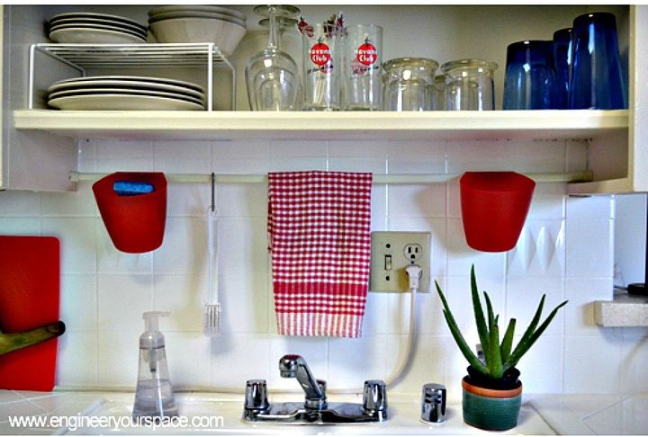 12 space saving hacks for your tight kitchen, Hang a tension rod to save counter space