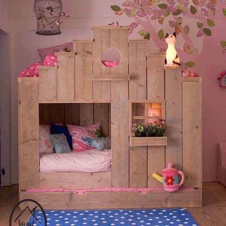 q pallet girls bed house, bedroom ideas, pallet, repurposing upcycling, woodworking projects