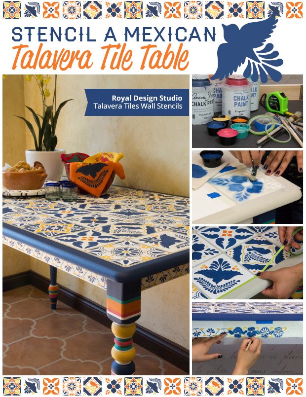 how to stencil a mexican talavera tile table