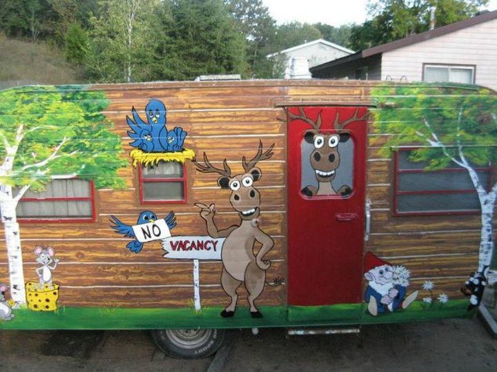 s 10 incredible camper makeovers you ll wish you d seen sooner, This friendly painted forest trailer