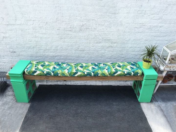 cement block bench and bench cushions