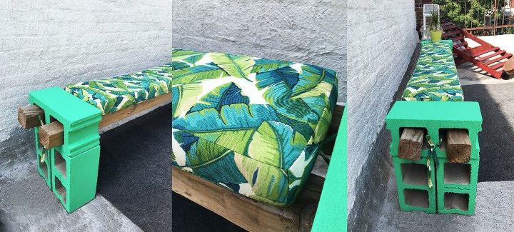 cement block bench and bench cushions
