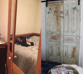 diy vintage doors into sliding closet doors in guest room, The door before and after