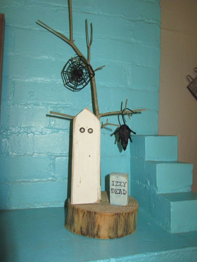 simple halloween recycled ghost in the graveyard, crafts, halloween decorations, how to, painting, seasonal holiday decor