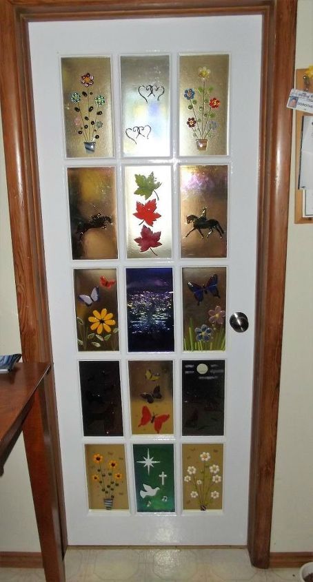 s 13 unique ways to make your front door stand out, curb appeal, doors, Add illustrations to plain glass panels